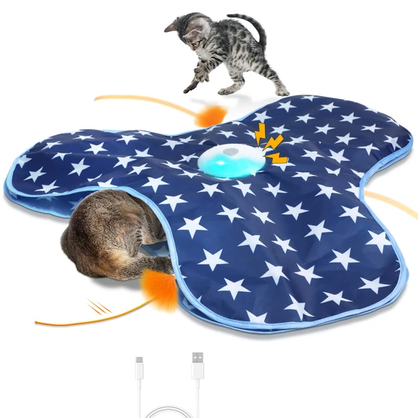 Sofolor Interactive Cat Toy Automatic Cat Toys For Indoor Cats Hide And Seek Cat Toy With Motion Activated Moving Feather Chirping Usb Rechargeable