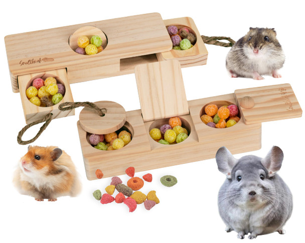 Soulthink Interactive Wooden Pet Rabbit Toys - Sniff N' Snack Bunny Chew Toys For Rabbit Treats Suited As Guinea Pig Hamster For Boredom Bunny Toys For Rabbits Keep Busy (2 Sets)