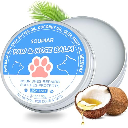 Soupiar Vet-Approved Dog Paw Balm & Nose Butter 2.1Oz - Lick-Safe All-Natural Moisturizer With Coconut Oil Nourishes Dry Paws & Noses Protects Against Hot Pavement & Winter Cold For Dogs Cats & Horses