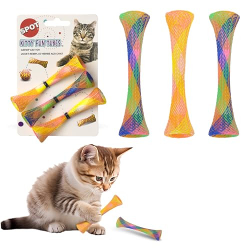Spot Kitty Fun Tubes Cat Toy Bouncy Cat Toy With Catnip Inside For Cats And Kittens To Bite Swat And Chase Interactive Cat Toy 3 Pieces