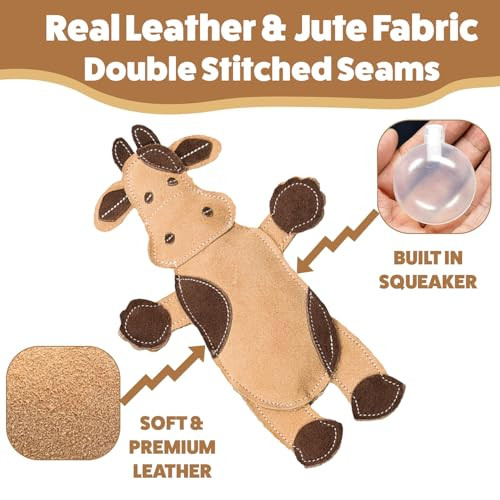 Spot Dura-Fused Leather Barnyard Animals - Stuffed Dog Toy With Squeaker Real Leather & Jute Fabric For Light To Moderate Chewers Great For Adult Dogs And Puppies - 11In Assorted Styles 1 Piece