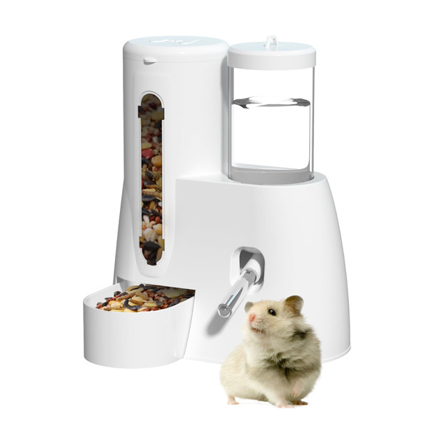 Squsimei 2 In 1 Hamster Water Bottle - Automatic Food Bowl No Drip Small Animal Water Bottle Dispenser For Syrian Dwarf Hamsters Gerbils Mouse Hedgehog Hamster Cage Accessories (White Large)