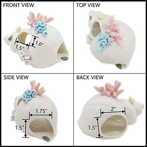 Starryfill Aquarium Decorations White Ceramic Conch Thematic Ornament With Three Holes For Betta Fish Passing Or Hiding SafelyBetta Fish Tank For Small And Medium Fish