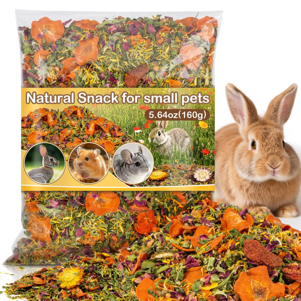 Sukh Natural Botanical Rabbit Treats - 160G Guinea Pig Treat Healthy Natural Mixed Ze Dried VegetableFlowers & Fruit Hamster Treats For BunnyGuinea PigHamsterChinchillaGerbil