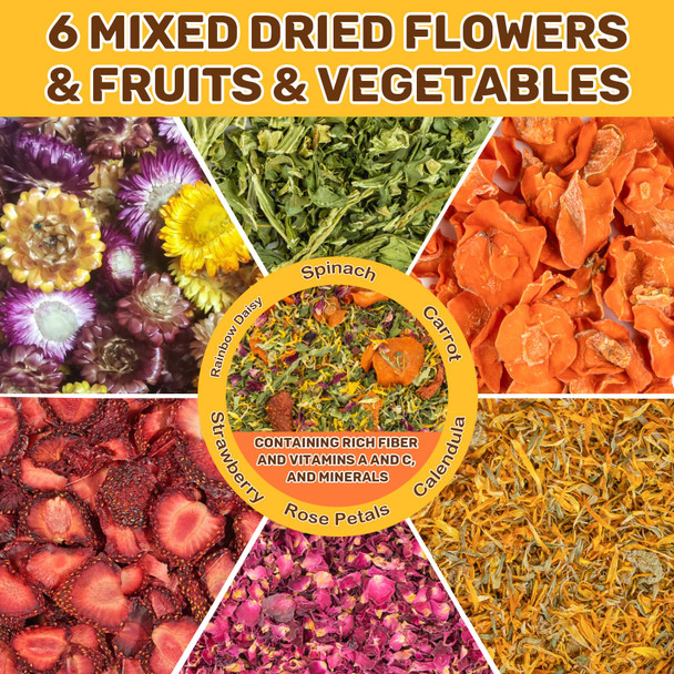 Sukh Natural Botanical Rabbit Treats - 160G Guinea Pig Treat Healthy Natural Mixed Ze Dried VegetableFlowers & Fruit Hamster Treats For BunnyGuinea PigHamsterChinchillaGerbil