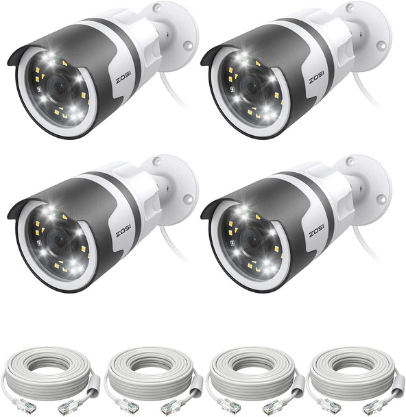 ZOSI 4 Pack H.265+ 5MP 3K Add-on Security POE Camera, Color Night Vision, 2-Way Talk, Human Detection, Sound & Light Alarm, IP66 Weatherproof Outdoor Bullet IP Camera (Only Work with Our POE NVR) ZOSI 4 Pack H.265+ 5MP 3K Add-on Security POE Camera, Color Night Vision, 2-Way Talk, Human Detection, Sound & Light Alarm, IP66 Weatherproof Outdoor Bullet IP Camera (Only Work with Our POE NVR)