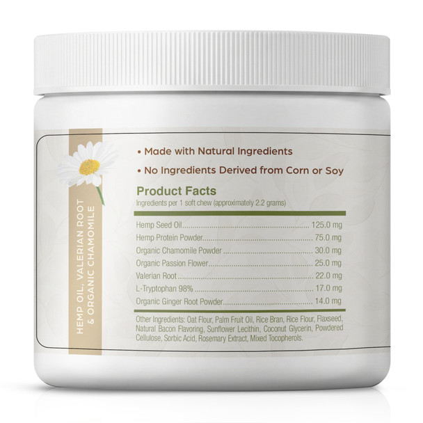 Swaying Tail Calming Chews For Dogs Anxiety Relief Hemp Oil Treats With Valerian Root & Chamomile Natural Stress Support For Separation 120 Soft Chews (Bacon Flavor)