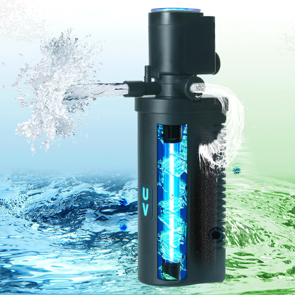 Tararium Aquarium Filter For 40-150 Gallon Tank U-V Fish Tank Green Clean Machine Submersible Powerful Pump Canister Filter 400Gph For Pond Turtle Tank Saltwater Freshwater Crystal Clear Green Killing