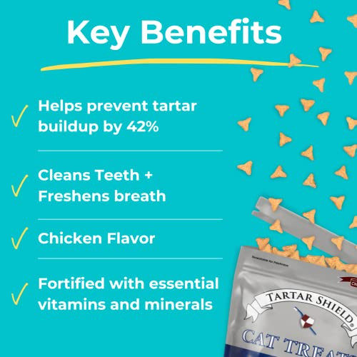 Tartar Shield Cat Treats Daily Dental Treats Cleans Teeth & Gums Fresh Breath Natural Oral Health Support Wholesome & All-Natural Bites Usa Made Tasty Chicken Flavor
