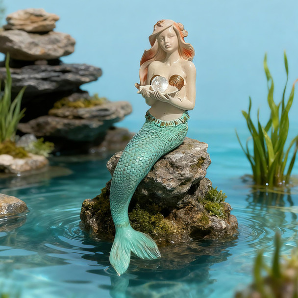 Teaeeno Unique Mermaid Fish Tank Decorations Mermaid Statue Decor House Ornament Kit Aquarium Decor Charming Mermaid Decor Statue Resin Aquarium D Cor Thematic Ornaments (White)