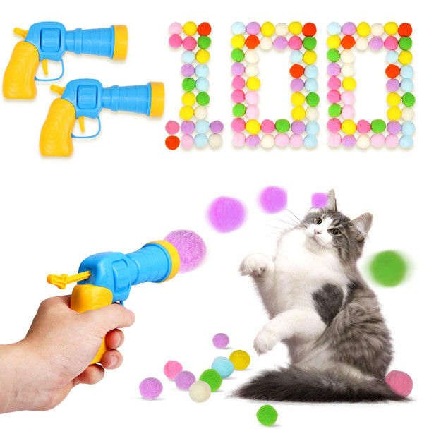 Teawoo 100Pcs Cat Ball Toys With 2 Launchers Set Funny Interactive Cat Toys For Indoor Cats Adult Cats & Kitten Toys