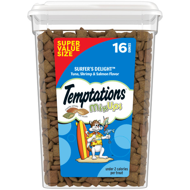Temptations Cat Treats Mixups Surfer'S Delight Tuna Shrimp Salmon Flavor Crunchy And Soft Cat Treats 16 Oz. Tub