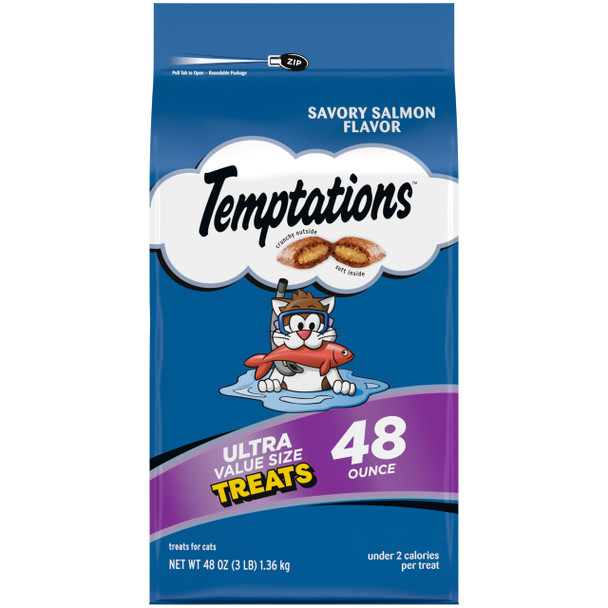 Temptations Cat Treats Classic Crunchy And Soft Cat Treats Savory Salmon Flavor 16 Oz. Tub