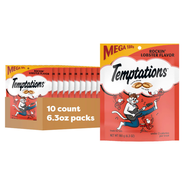 Temptations Classic Cat Treats Rockin' Lobster Flavor Crunchy And Soft Cat Treats 6.3 Oz. Pouch (Pack Of 10)