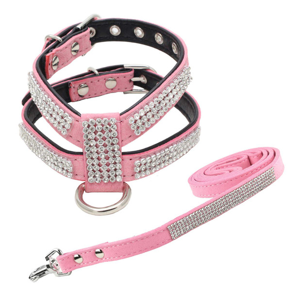 Tensina Fashion Puppy Harness With Diamantes And Lead Cute Girls Bling Dog Harness With Bling Leashes For Small Dogs