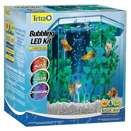 Tetra Bubbling Led Aquarium Kit 1 Gallon Hexagon Shape With Color-Changing Light Disc
