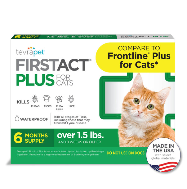 Tevrapet Firstact Plus Flea And Tick Topical For Cats Over 1.5Lbs 3 Dose Waterproof Flea And Tick Control/Prevention For 3 Months