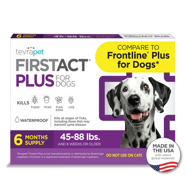 Tevrapet Firstact Plus Flea Treatment For Dogs Large Dogs 45-88 Lbs 6 Doses Same Active Ingredients As Frontline Plus Flea And Tick Prevention For Dogs