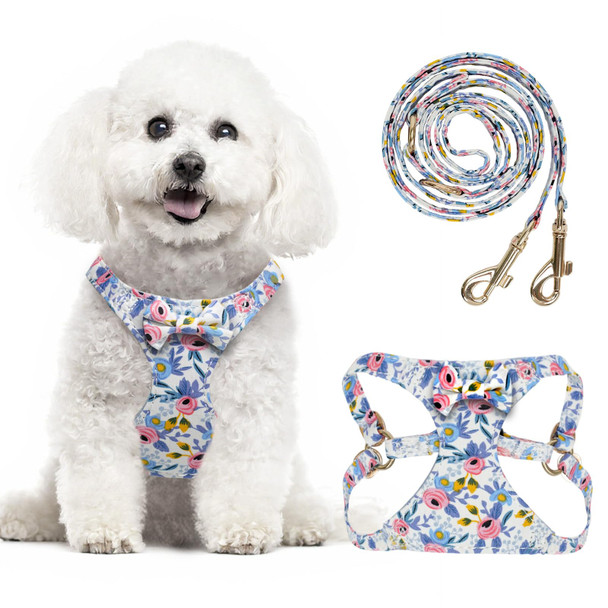 Tewiwap Small Dog Harness And Leash Set Adjustable Puppy Harnesses With Cute Bowtie Floral Pattern Lightweight Escape Proof Pet Vest Extra Small Size Dogs Cats Walking Parties Holiday Size Xxs