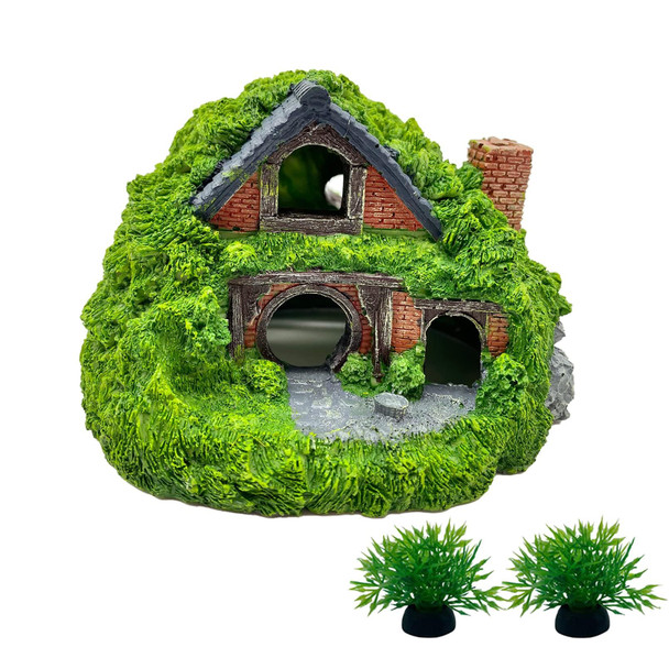 Tfwadmx Fish Tank Hobbit DecorationsResin Small Fish Cave Hideout HouseAquarium Decor Hide Hole Shelter Hut Ornaments Mini Garden Decorating Accessories