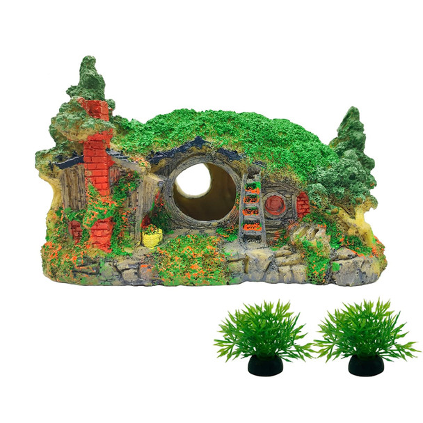 Tfwadmx Fish Tank Hobbit DecorationsResin Small Fish Cave Hideout HouseAquarium Decor Hide Hole Shelter Hut Ornaments Mini Garden Decorating Accessories