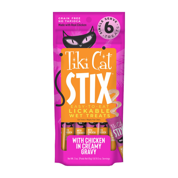 Tiki Pets Tiki Cat Stix Mousse Treats Single Serve Indulgent Lickable Treat Or Dry Food Topper With Chicken In Creamy Gravy 0.5 Oz. Servings (20 Count)