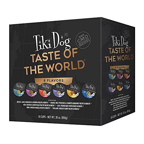 Tiki Pets Tiki Dog Taste Of The World Whole Food Variety Pack Of Gourmet International Flavors In Broth Culinary Inspired High Protein And Moisture Rich Superfoods Wet Dog Food 3 Oz Cups Pack Of 10