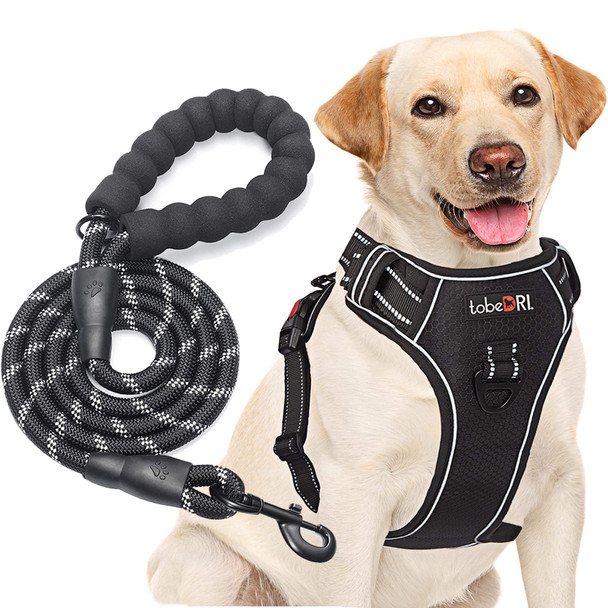 Tobedri No Pull Dog Harness Adjustable Reflective Oxford Easy Control Medium Large Dog Harness With A Heavy Duty 5Ft Dog Leash
