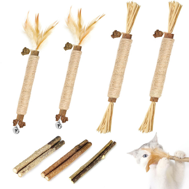 Tocirelo Silvervine Sticks Cat Toys - 6Pack Natural Cat Chew Toy Teeth Cleaning Matatabi Dental Care Kitten Treat Catnip Cat Teething Toys Catmint Silver Vine Sticks For Bored Indoor Kitty
