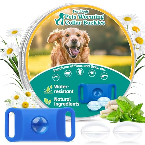 Trihood Natural Dog Tag For Flea & Tick Prevention 6 Months Long Lasting Protection Waterproof Collar Pendant With Extra Refills Safe For All Breeds Collar Not IncludedBlue