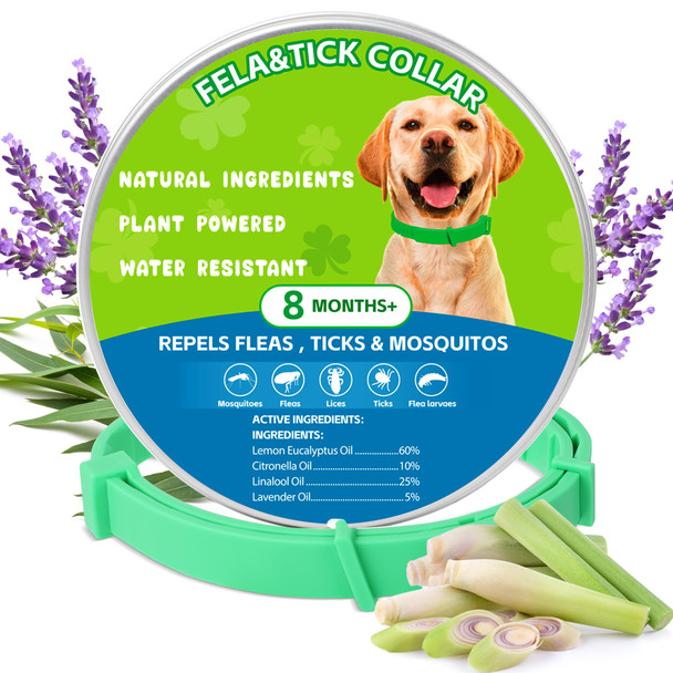 Trihood Natural Flea & Tick Prevention Dog Collars 2-Pack Adjustable Waterproof Collars With Essential Oils (Lemon Eucalyptus Citronella Lavender Linalool)Blue Safe For All Breeds