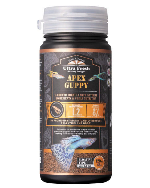 Ultra Fresh Apex Guppy Fish Food Growth Formula With Natural Ingredients & Whole Nutrition 4.23Oz