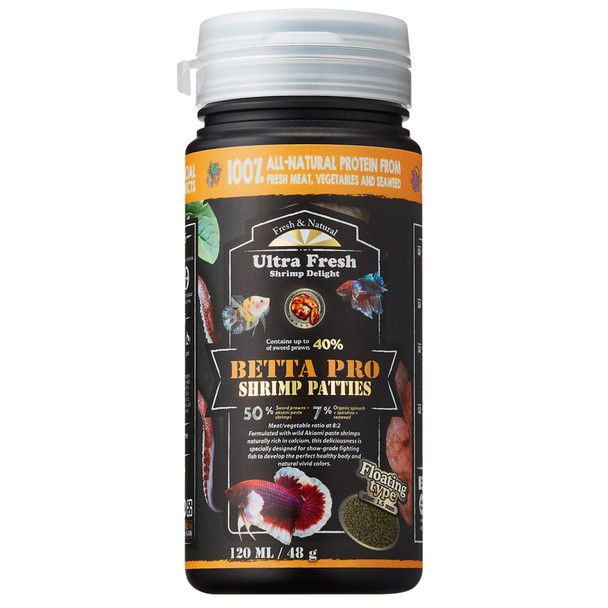 Ultra Fresh Betta Fish Food Pro Shrimp Patties 50% Sword Prawns + Akiami Paste Shrimps All Natural Protein Rich In Calcium For Betta'S Healthy Development And Cleaner Water 0.7 Oz