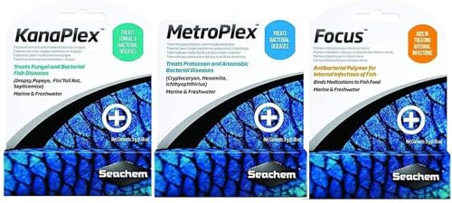 Uniqus Metroplex Metronldazole Focus Kanaplex Paraguard Neoplex Sulfaplex Polyguard Garlic Guard Saltwater Freshwater Aquarium Lnfection Antlblotlc (Metroplex + Kanaplex + Focus)