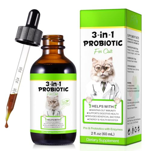 Vawcrn 3 In 1 Probiotics For Cats Cat Digestive SupportDaily Digestive Health Supplement With Multiple Strains Of Bacteria Help With DiarrheaGas And Bloating Cat Herbal Supplements- 60Ml