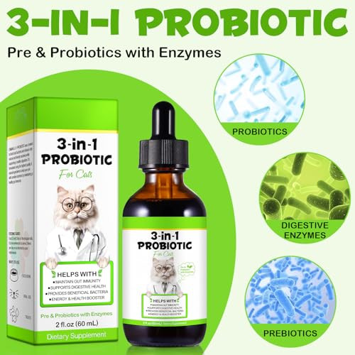 Vawcrn 3 In 1 Probiotics For Cats Cat Digestive SupportDaily Digestive Health Supplement With Multiple Strains Of Bacteria Help With DiarrheaGas And Bloating Cat Herbal Supplements- 60Ml