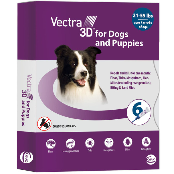 Vectra 3D For Dogs Flea Tick & Mosquito Treatment & Prevention For Medium Dogs (21 55 Lbs) 6 Month Supply