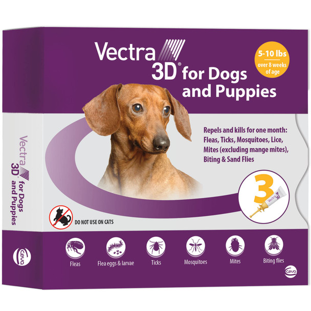 Vectra 3D For Dogs Flea Tick & Mosquito Treatment & Prevention For Extra Small Dogs (5-10 Lbs) 3 Month Supply