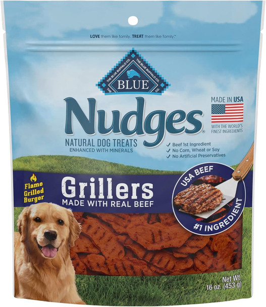 Blue Buffalo Nudges Grillers Natural Dog Treats, Beef, 16oz Bag