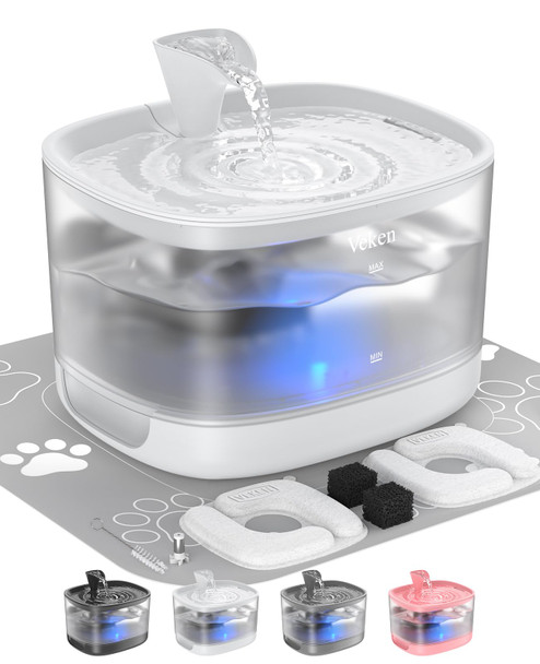Veken Cat Water Fountain With Detachable Tank Easy To Clean & Assemble 84Oz/2.5L Pet Drinking Dispenser With Quiet Operation & Led Light S Cats Dogs And Small Pets Black