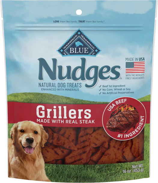 Blue Buffalo Nudges Grillers Natural Dog Treats, Steak, 16oz Bag