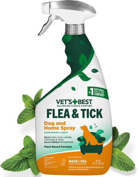 Vet'S Best Natural Flea And Tick Easy Spray For Dogs Cotton Spice Scent Natural Flea & Tick Prevention Kills Pests On Contact Plant-Based Formula Made In Usa 14 Oz