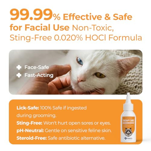 Vetenix Feline Facial Therapy Solution Healing Aid & Skin Repair For Cat Acne Eye & Ear Irritations Chin Sores Redness & Allergies Gentle Non-Toxic Hocl Drops 3.38 Fl Oz
