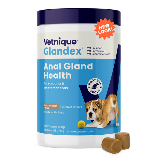 Vetnique Glandex Anal Gland Soft Chew Treats With Pumpkin For Dogs Digestive Enzymes Probiotics Fiber Supplement For Dogs Boot The Scoot (30Ct Peanut Butter Chews)
