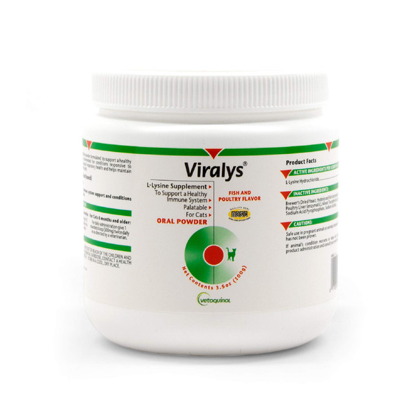 Vetoquinol Viralys Daily L-Lysine Powder For Cats And Kittens Fish Flavored Lysine Supplement For Cats And Kittens To Support Immune Health Normal Eye Function And Respiratory Health 100Gm
