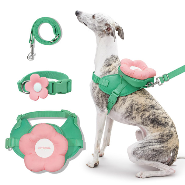 Vetreska Flora Dog Harness Leash And Collar Set No Pull Dog Vest Harness For Walking And Training Adjustable Easy Control And Soft Padded Pet Harness And Backpack For Small Medium Large Dogs L
