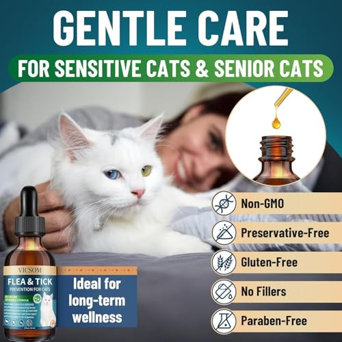 Vicsom Natural Flea And Tick Prevention For Cats Herbal Cat Flea And Tick Treatment Support Drops Flea Support With Prebiotics Probiotics For Cats Kitten - Ideal For Sensitive Cat - Salmon Flavor