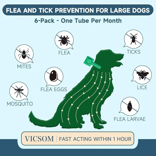 Vicsom Flea And Tick Prevention For Dogs 6 Months Supply Dog Flea And Tick Treatment Up To 45 To 88 Lbs Waterproof Topical Flea Treatment For Large Dogs - Fast-Acting Flea Tick And Mosquito Repellent