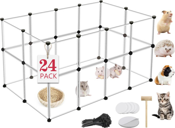 Viscoo 12 Panels Small Animal Playpen 48" X 24" X 16" Pet Playpen With Waterproof Mat C&C Cage For Guinea Pigs Puppy Play Pen Bunny Playpen Indoor Outdoor Portable Metal Wire Yard Fence