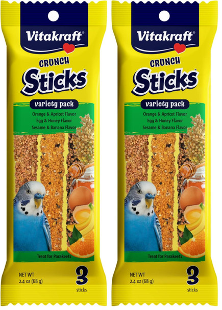 Vitakraft Crunch Sticks Parakeet Treat - Honey Egg And Apple- Pet Bird Treat Toy - Variety Pack 2.5 Oz